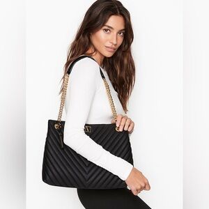 Victoria’s Secret The Shoulder V-Quilt Tote Bag Black NWT